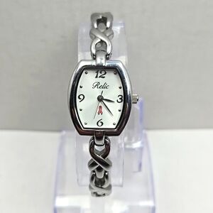 Womens Relic Fossil Breast Cancer Komen Watch New Batttery Silver Tone Ribbon